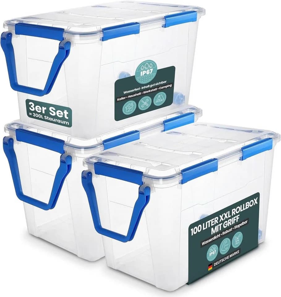 Kreher Aufbewahrungsbox 100L Transparent Blau IP67 Rollbar - Bild 2