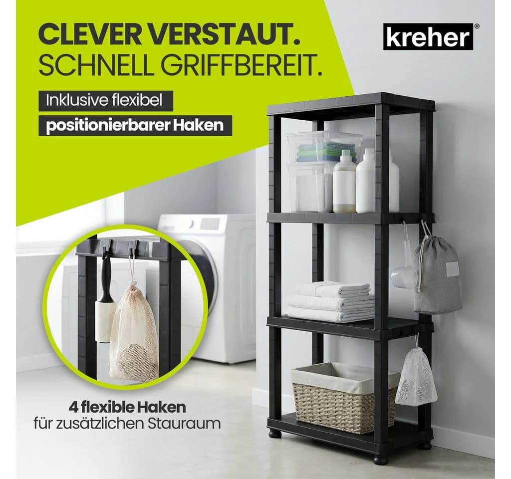 Kreher Standregal Neo Kunststoff Schwarz 4 Böden - Bild 5