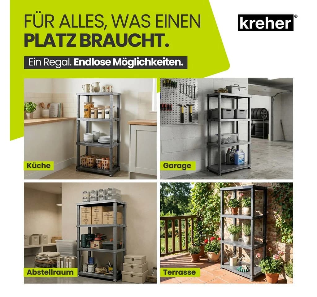 Kreher Standregal NEO Kunststoff 4 Böden Grau/Schwarz - Bild 3