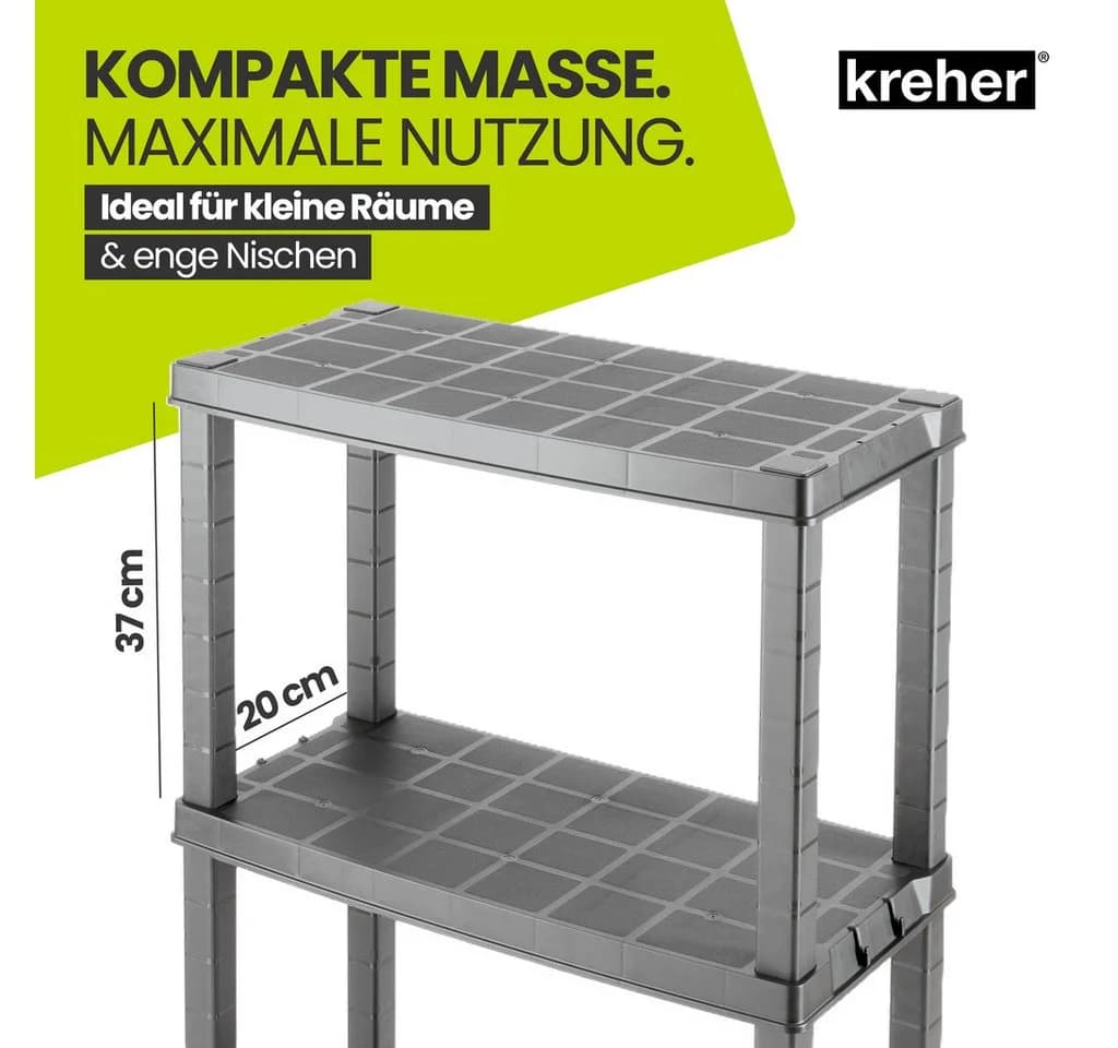 Kreher Standregal NEO Kunststoff 4 Böden Grau/Schwarz - Bild 4