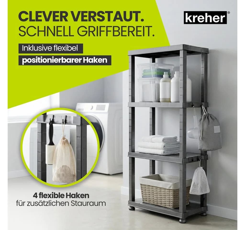 Kreher Standregal NEO Kunststoff 4 Böden Grau/Schwarz - Bild 5