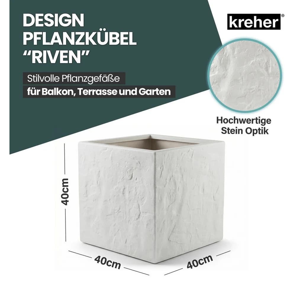 Kreher Pflanzkübel 'Riven' Stein-Optik Hellgrau