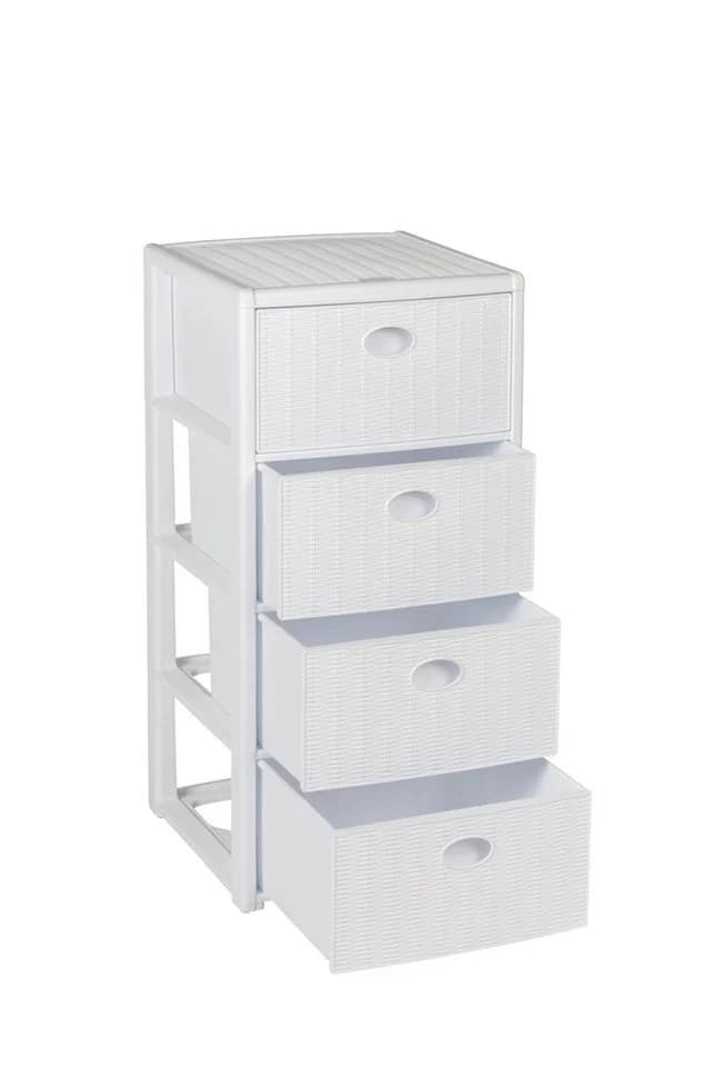 Kreher Rollcontainer 4 Schubladen Rattan Design Weiss