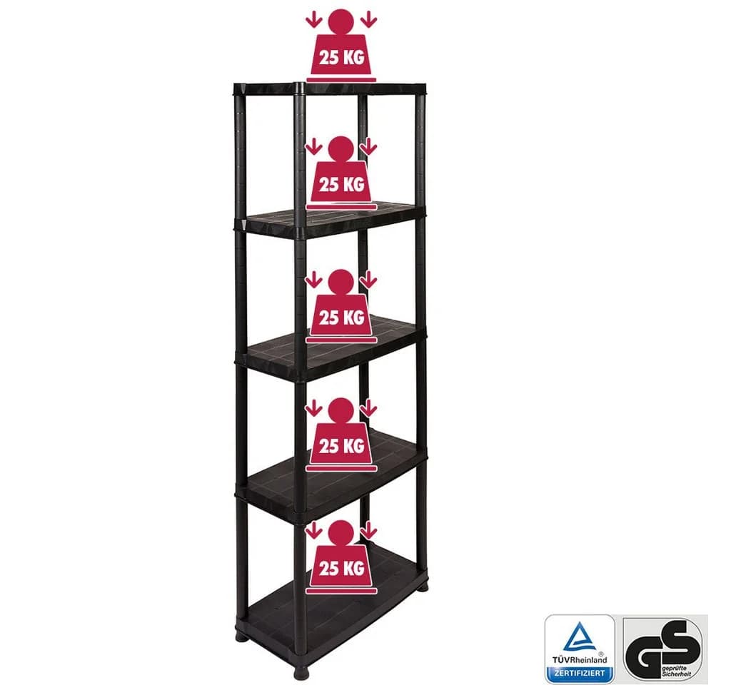 Kreher Standregal Primo Plus 5 Böden Schwarz Kunststoff
