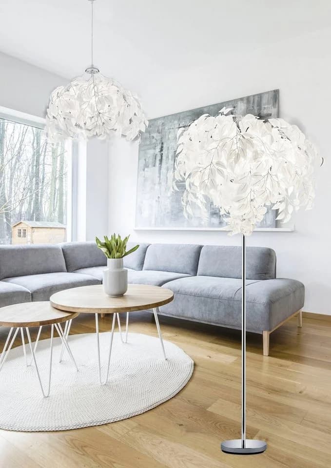 REALITY LEUCHTEN Stehlampe Leavy Weiß Nickel Blatt Design