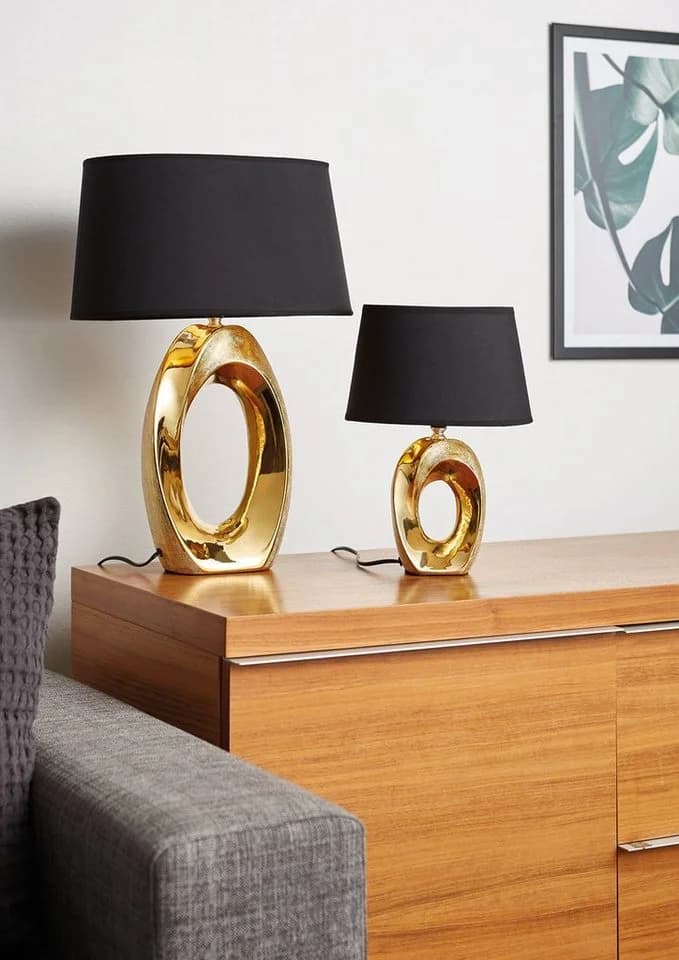REALITY LEUCHTEN Schreibtischlampe Taba Schwarz-Gold Keramik - Bild 3