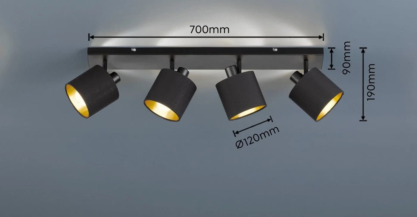 REALITY LEUCHTEN Deckenstrahler Tommy 4-flammig Schwarz-Gold - Bild 3