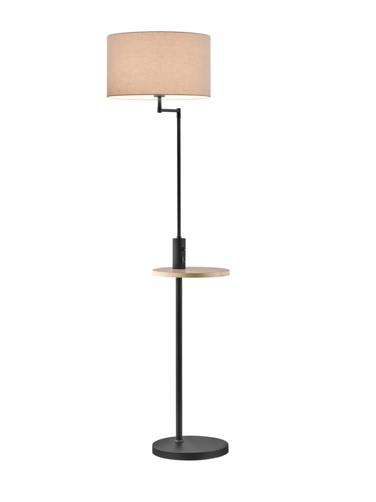 TRIO LEUCHTEN Stehlampe Claas Schwarz mit USB und Holztisch