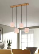 Moderne Pendelleuchte aus Holz, Stoff und Metall Bild 1