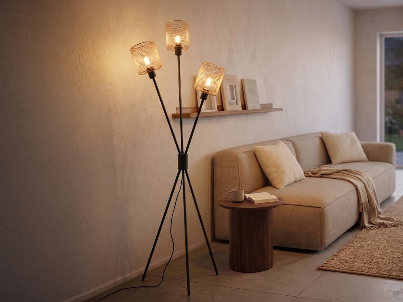 Reality Leuchten Stehlampe Dreibein Schwarz Gold