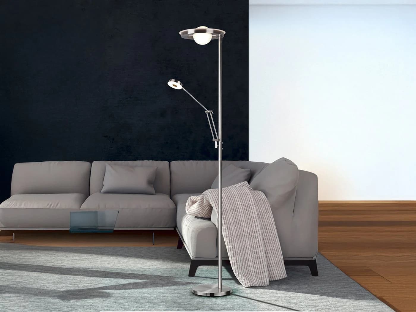 TRIO Leuchten LED Deckenfluter Barrie mit Leselicht Silber - Bild 1
