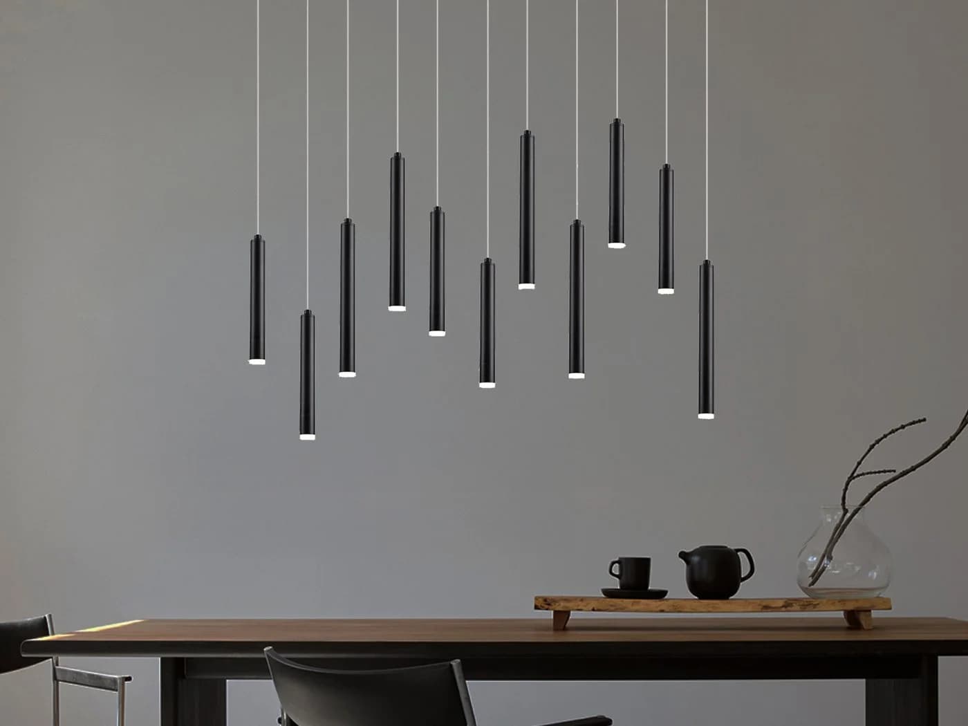 TRIO Leuchten LED Pendelleuchte Schwarz Matt Dimmbar 11-flammig