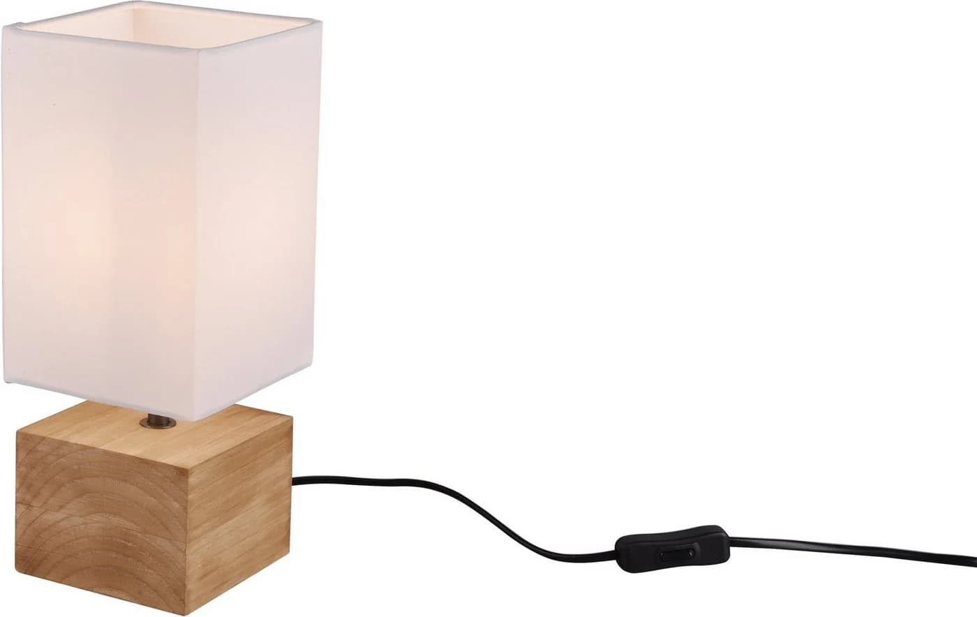 Reality Leuchten Tischleuchte Woody Weiß Holz Stoff E14 - Bild 2