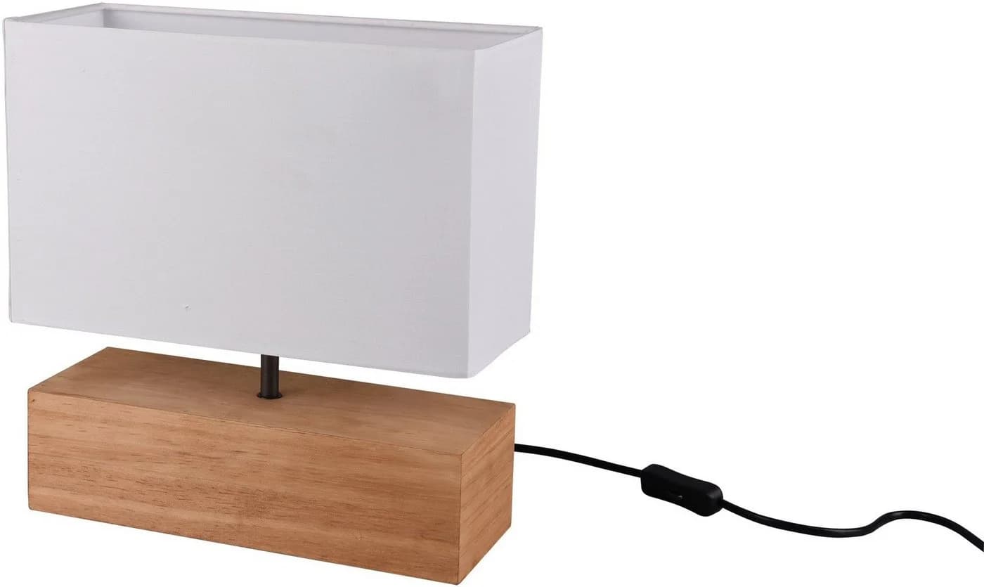Reality Leuchten Tischleuchte WOODY Weiß Braun Massivholz