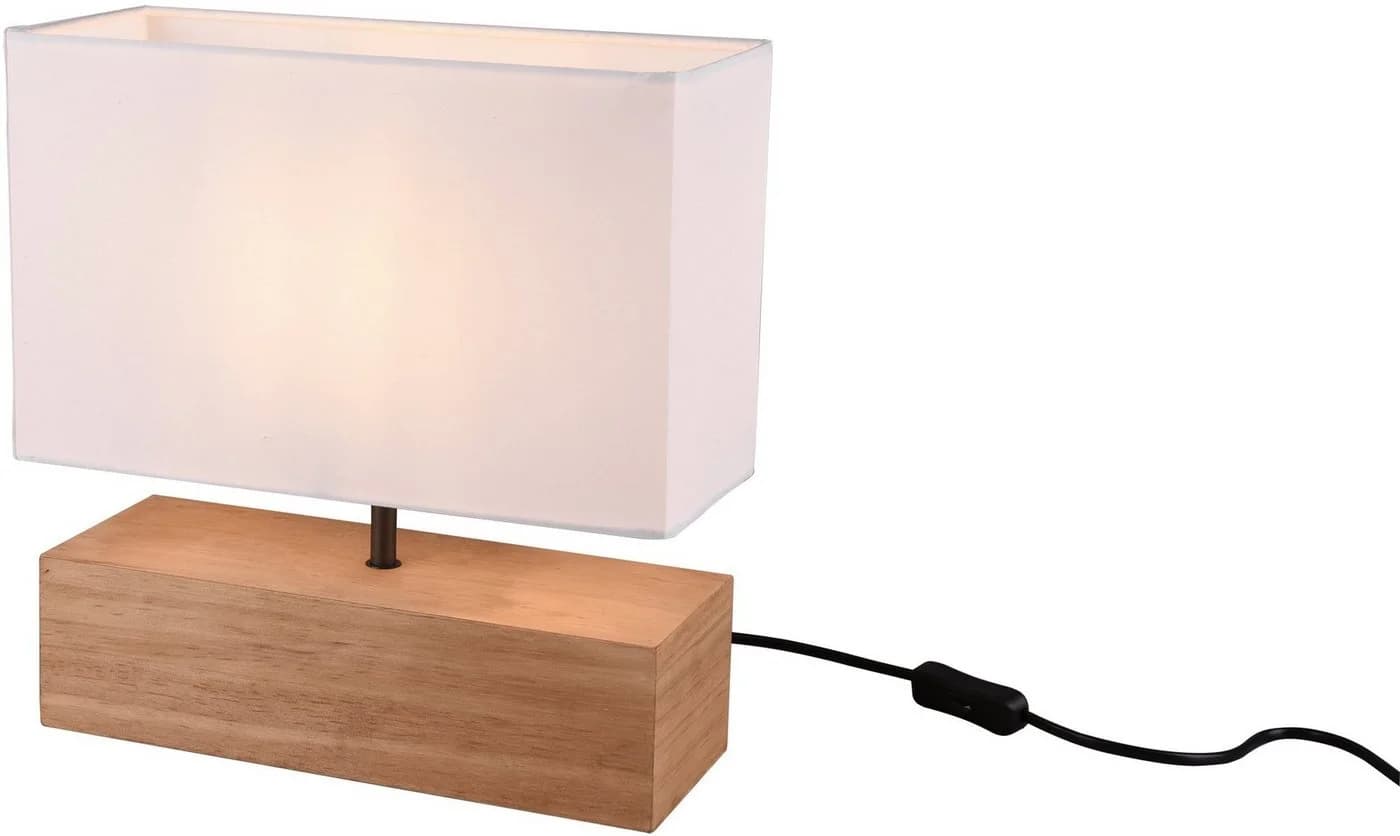 Reality Leuchten Tischleuchte WOODY Weiß Braun Massivholz - Bild 2