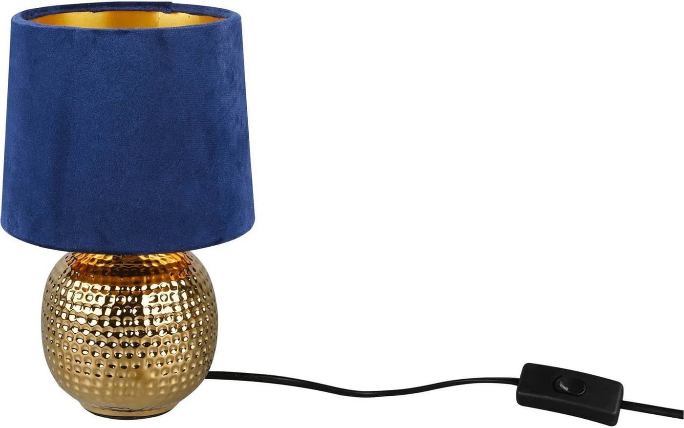 REALITY LEUCHTEN Schreibtischlampe Sophia Blau Gold Keramik Samtschirm