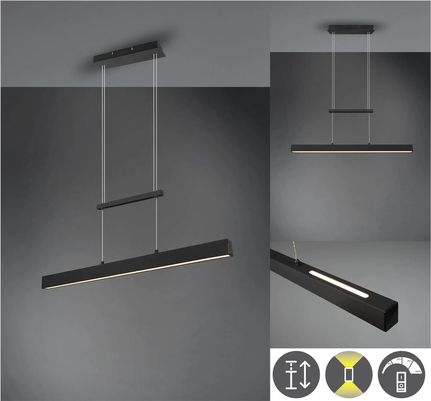 REALITY LEUCHTEN LED Pendelleuchte PAROS Schwarz Dimmbar Höhenverstellbar