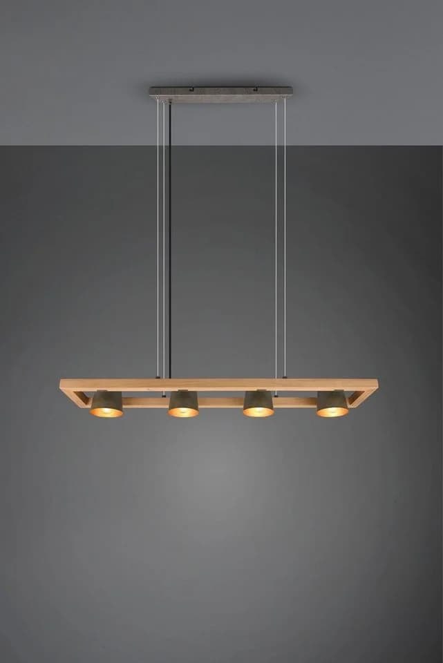 TRIO LEUCHTEN Pendelleuchte Bell Holz Metall Grau Gold
