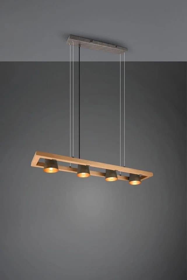 TRIO LEUCHTEN Pendelleuchte Bell Holz Metall Grau Gold - Bild 2