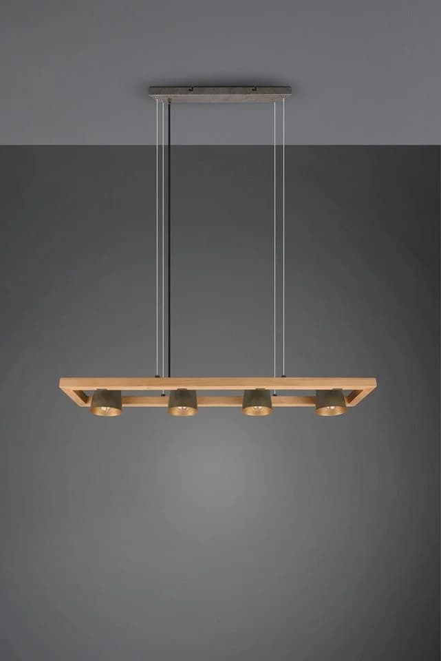 TRIO LEUCHTEN Pendelleuchte Bell Holz Metall Grau Gold - Bild 4