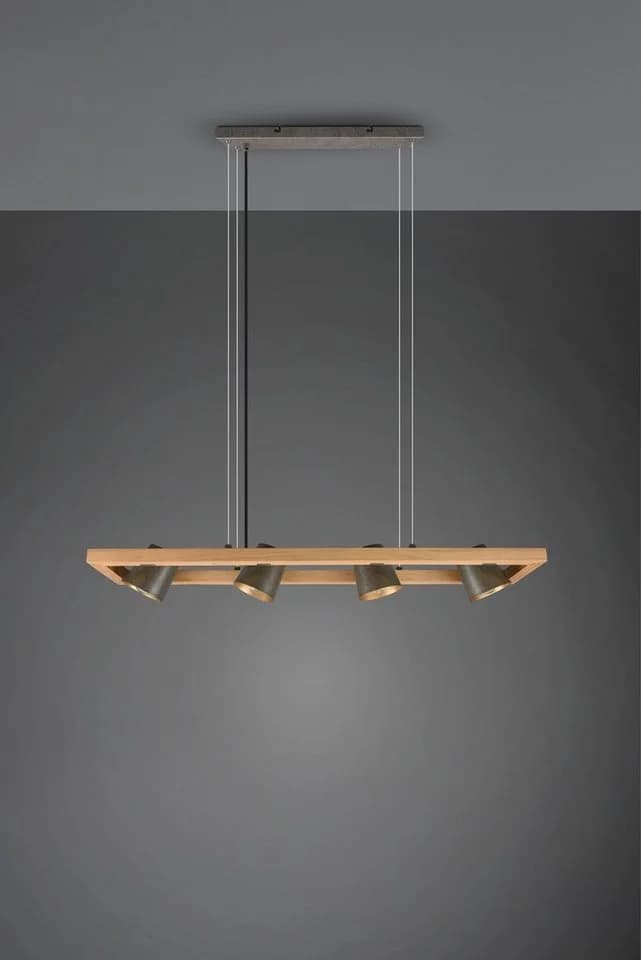 TRIO LEUCHTEN Pendelleuchte Bell Holz Metall Grau Gold - Bild 5