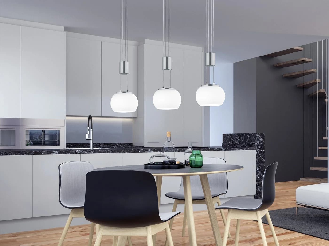 TRIO Leuchten LED Pendelleuchte Dimmfunktion Silber Milchglas 82cm