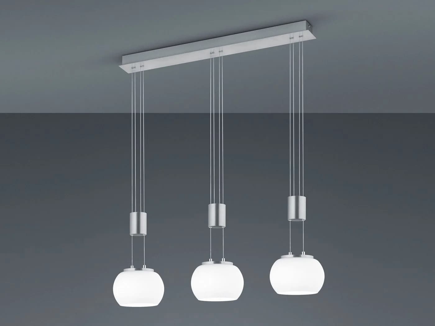 TRIO Leuchten LED Pendelleuchte Dimmfunktion Silber Milchglas 82cm - Bild 3