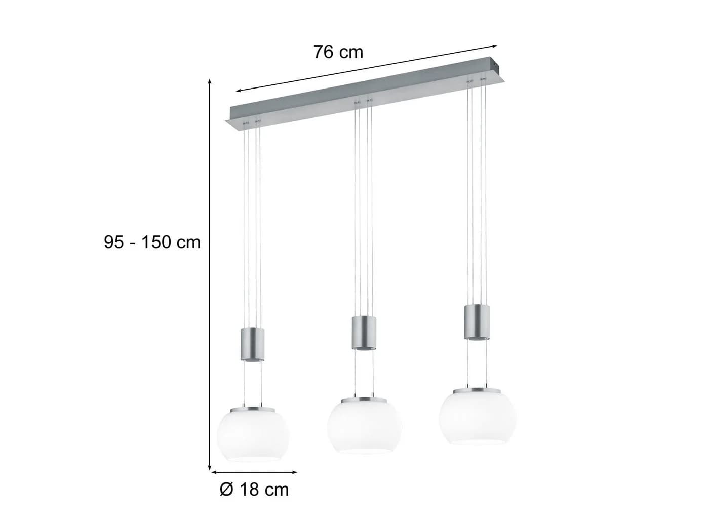 TRIO Leuchten LED Pendelleuchte Dimmfunktion Silber Milchglas 82cm - Bild 4