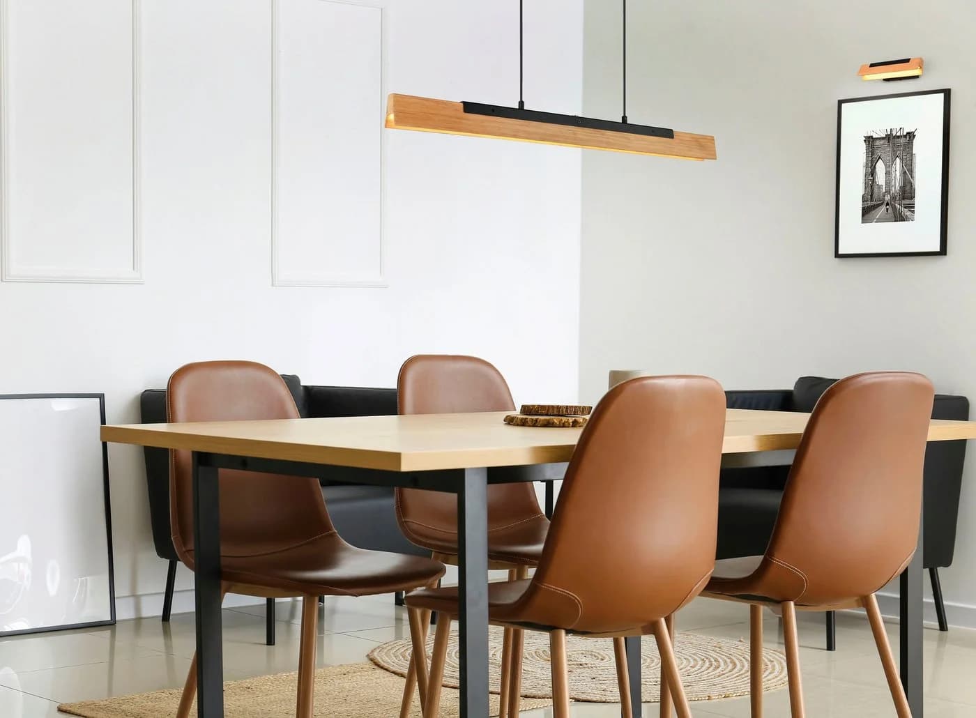 TRIO Leuchten LED Pendelleuchte Kerala, Dimmfunktion, Warmweiß, Holz + Metall