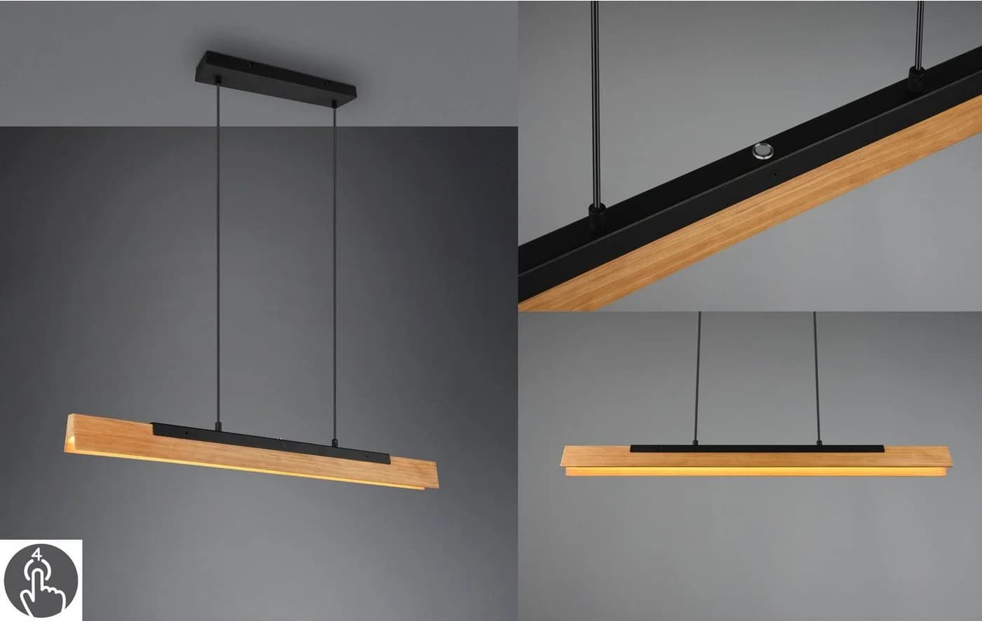 TRIO Leuchten LED Pendelleuchte Kerala, Dimmfunktion, Warmweiß, Holz + Metall - Bild 4