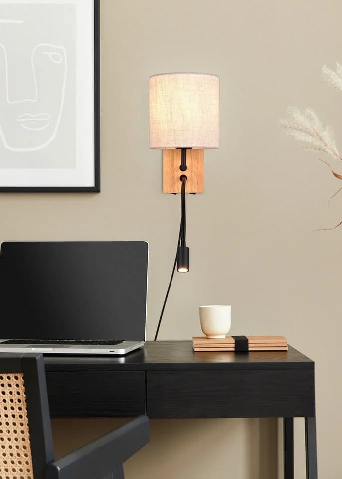 TRIO Leuchten Wandleuchte NILAM mit LED Lesearm Braun Weiß