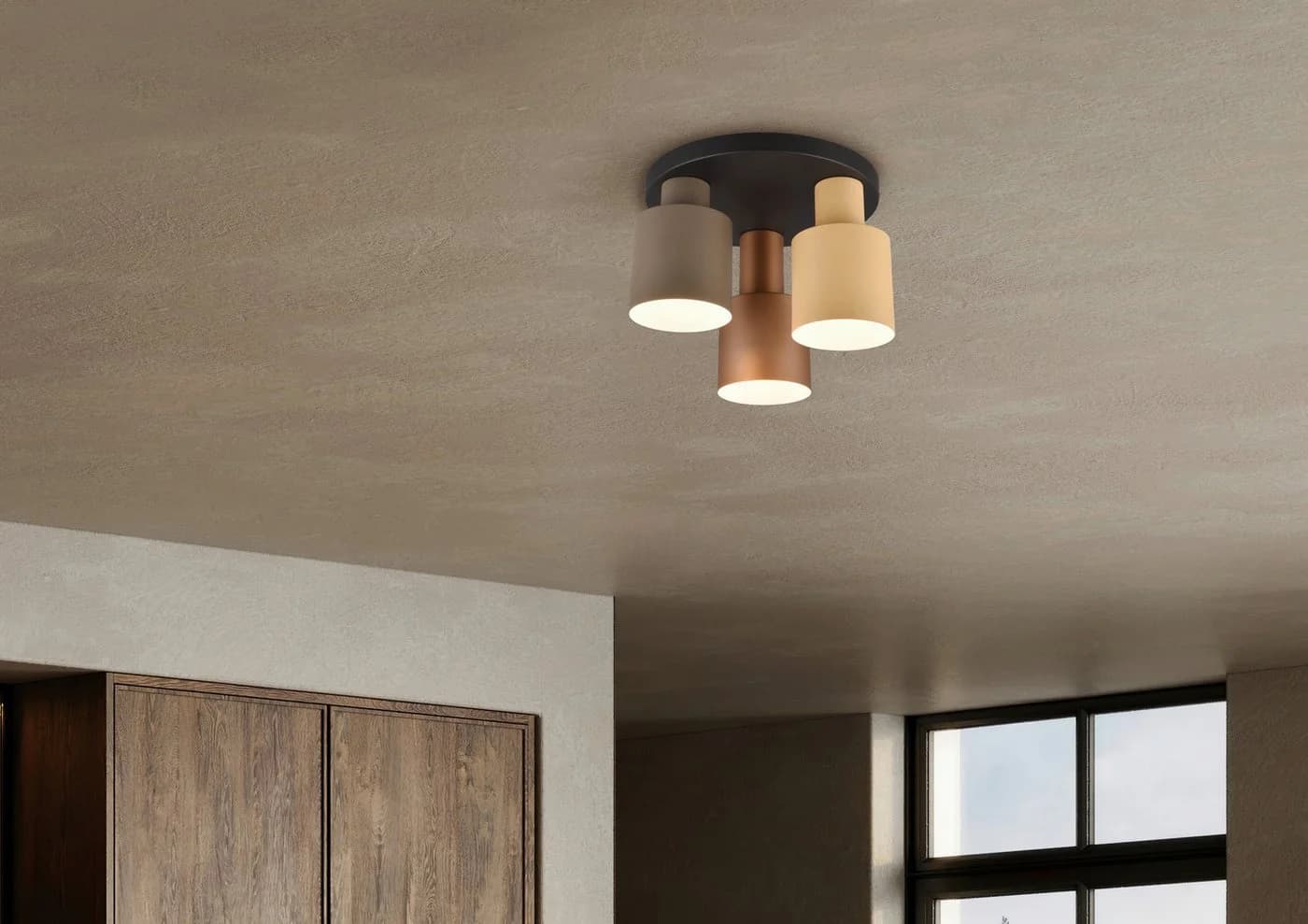 TRIO LEUCHTEN Deckenleuchte AGUDO 3-flammig Braun Beige Metall