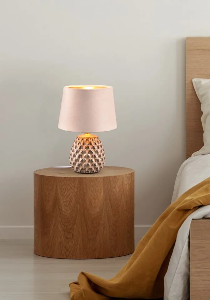 Reality Leuchten ARIANA Tischleuchte Beige Gold Keramik Samt
