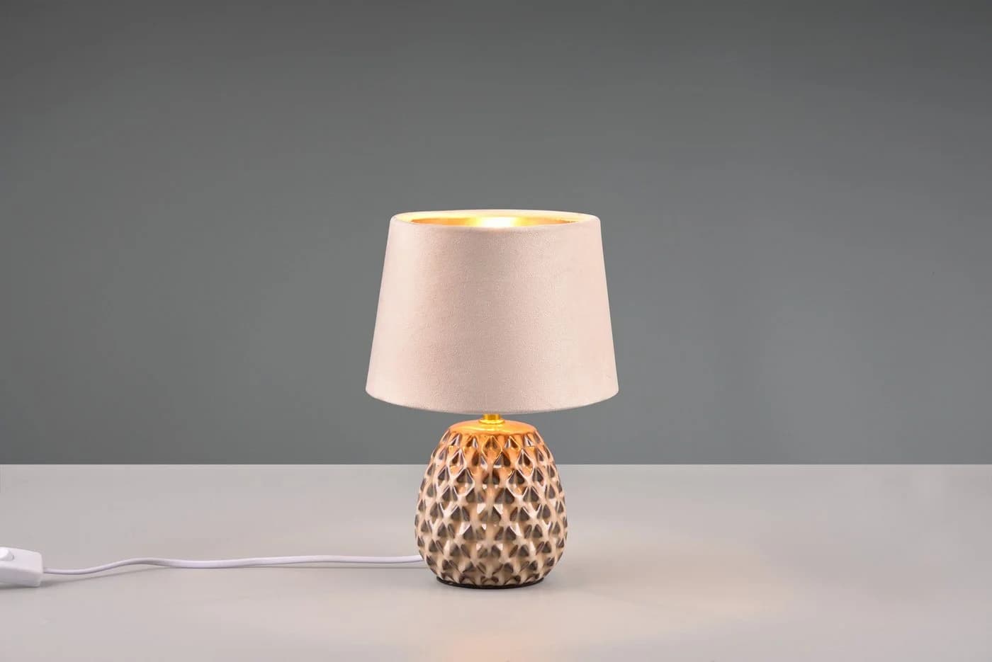 Reality Leuchten ARIANA Tischleuchte Beige Gold Keramik Samt - Bild 3