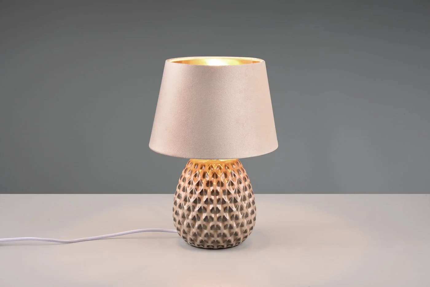 REALITY LEUCHTEN ARIANA Tischleuchte Beige Gold Samt Keramik