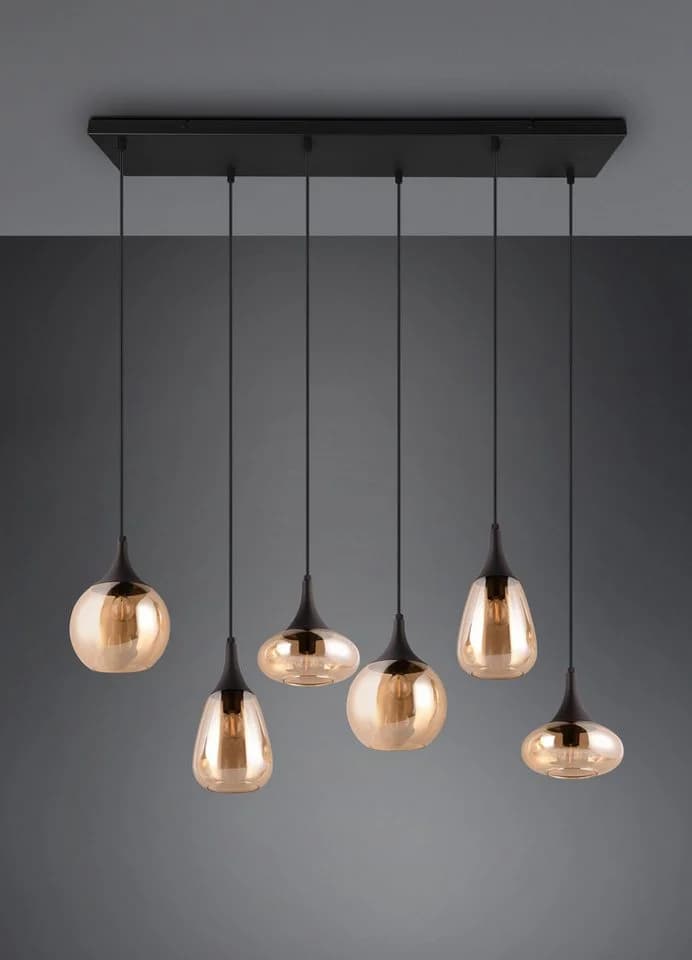 Trio Leuchten Pendelleuchte Lumina 6-flammig Schwarz Matt Glas