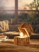 TRIO LEUCHTEN TREASURE Schreibtischlampe Holz Beige mit Türkontaktschalter Bild 1