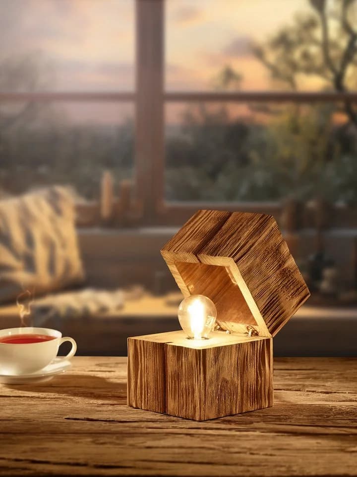 TRIO LEUCHTEN TREASURE Schreibtischlampe Holz Beige mit Türkontaktschalter