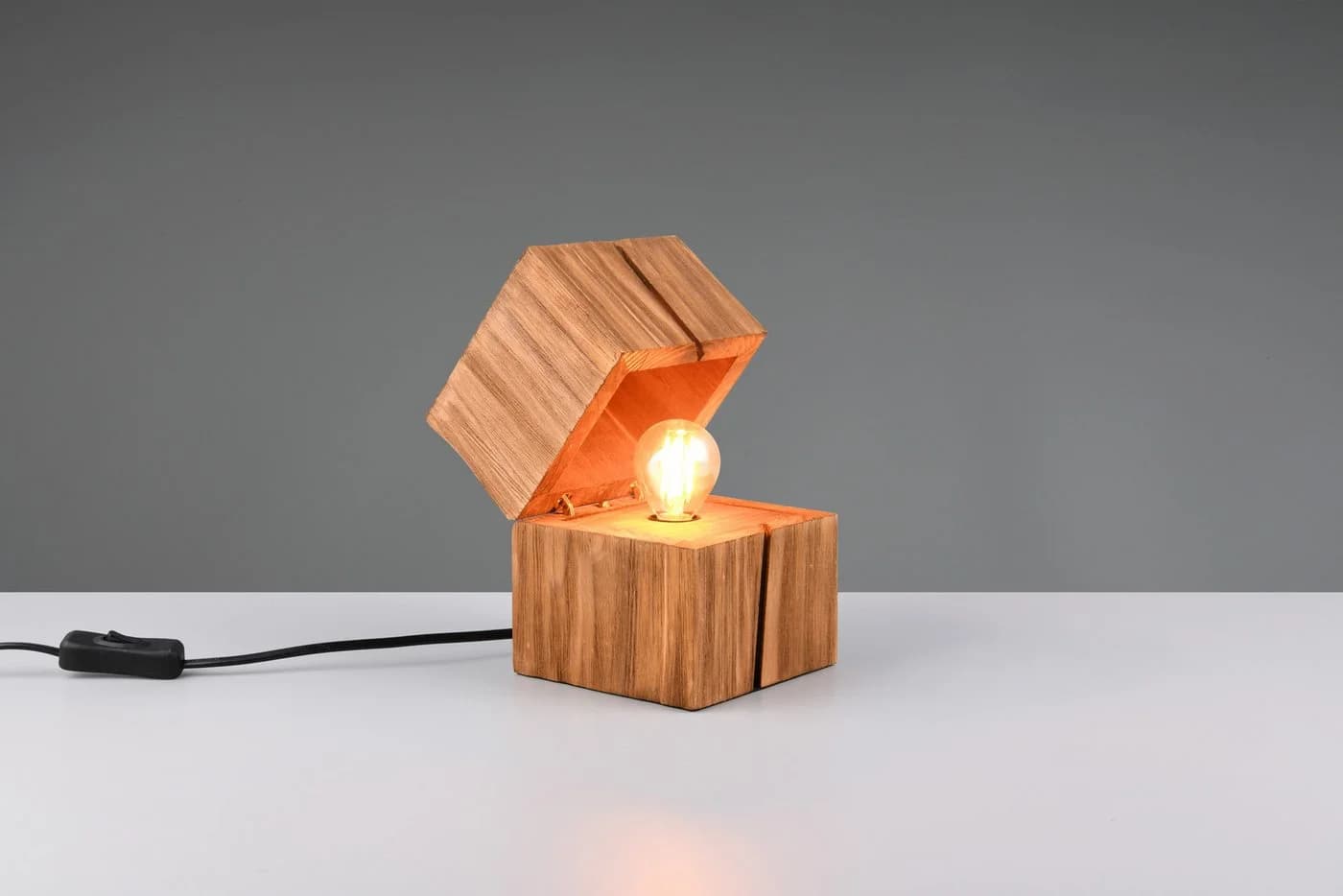 TRIO LEUCHTEN TREASURE Schreibtischlampe Holz Beige mit Türkontaktschalter - Bild 4