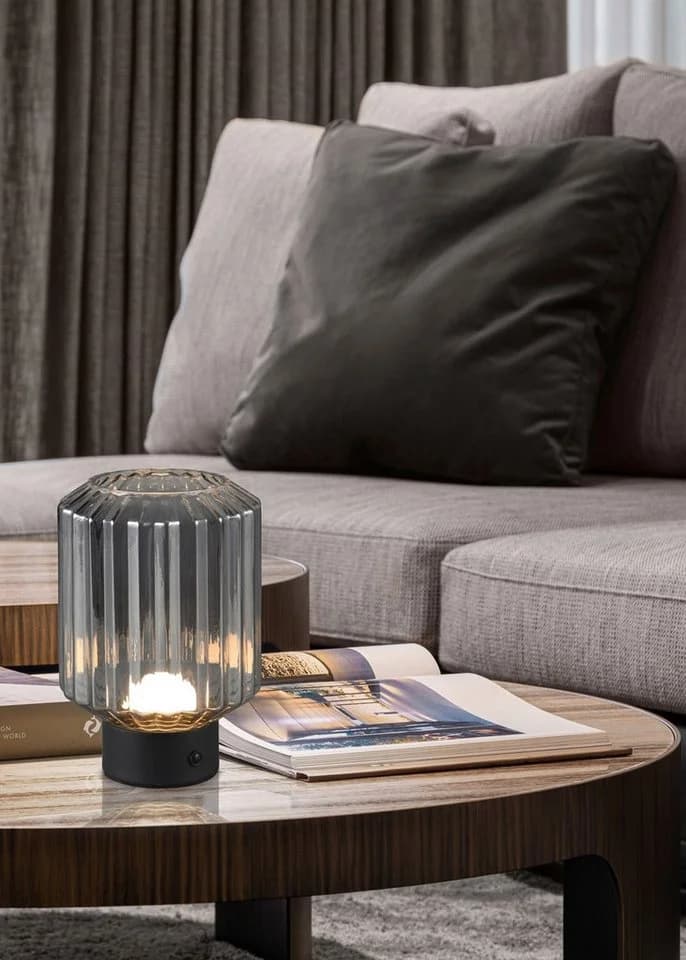 Reality Leuchten LED Tischleuchte LORD Schwarz Glas Dimmbar USB