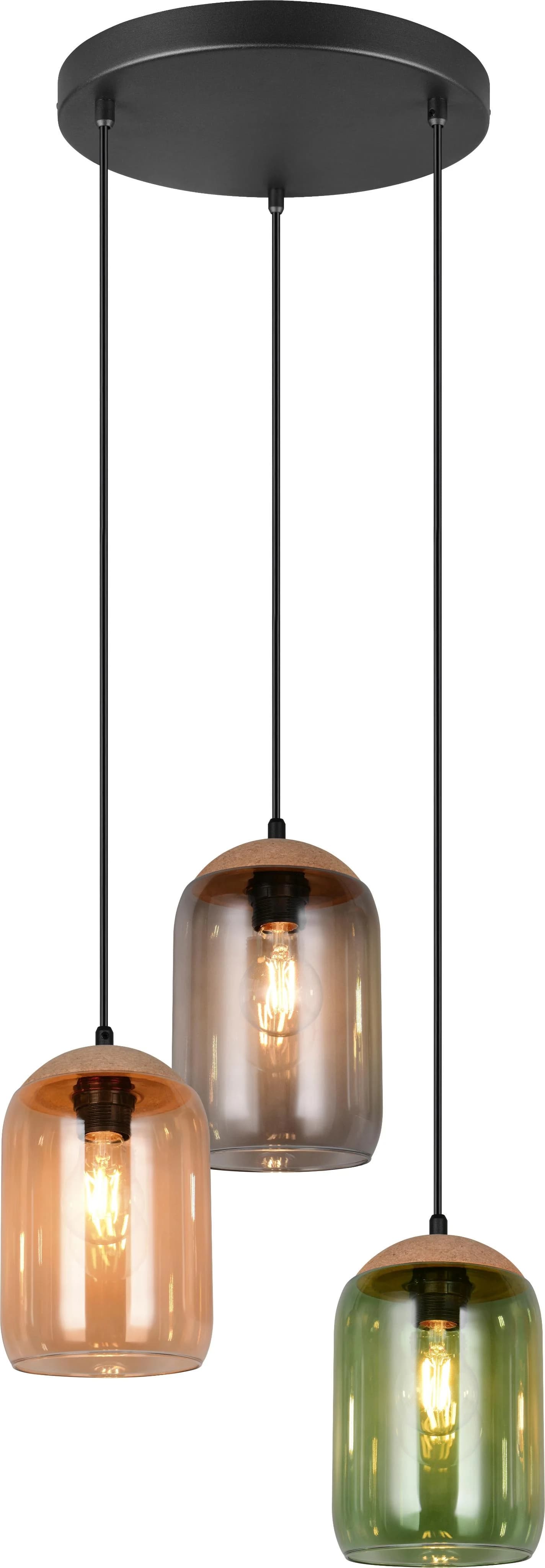 Hängeleuchte Cork, multicolor, Ø 30 cm, 3-flammig, Glas/Kork