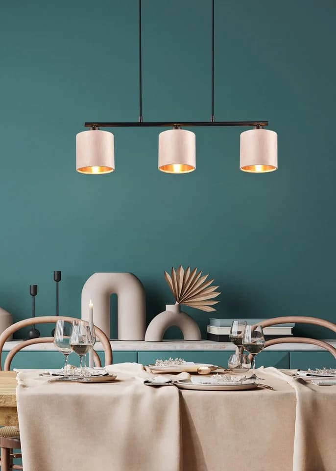 OTTO HOME Pendelleuchte Jerrett 3-flammig Beige Gold Samt