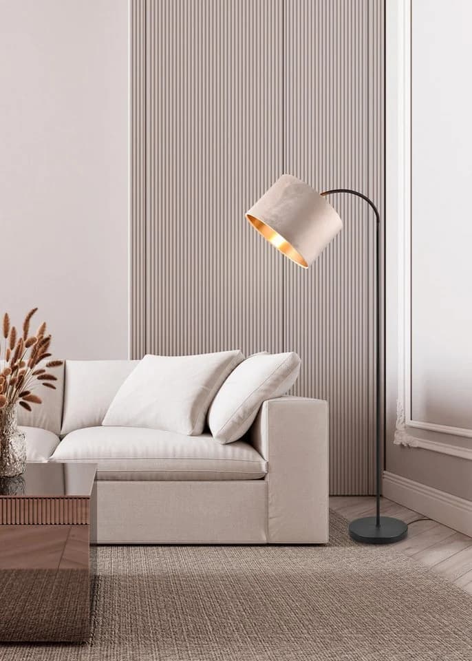 OTTO HOME Stehlampe Jerrett Beige Gold Samtschirm Fußschalter - Bild 5