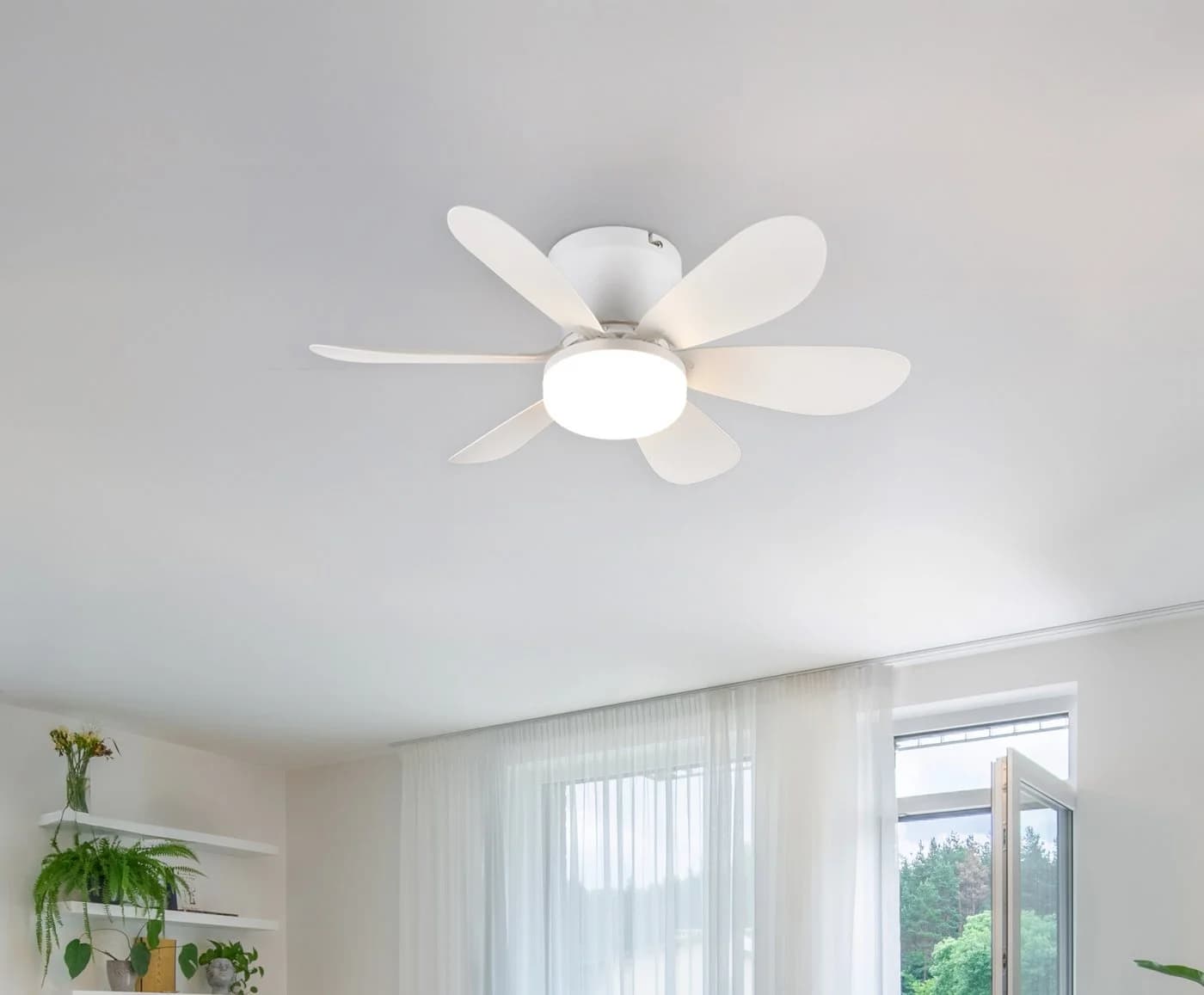 Reality Leuchten LED Deckenleuchte LUND mit Ventilator Weiß Matt