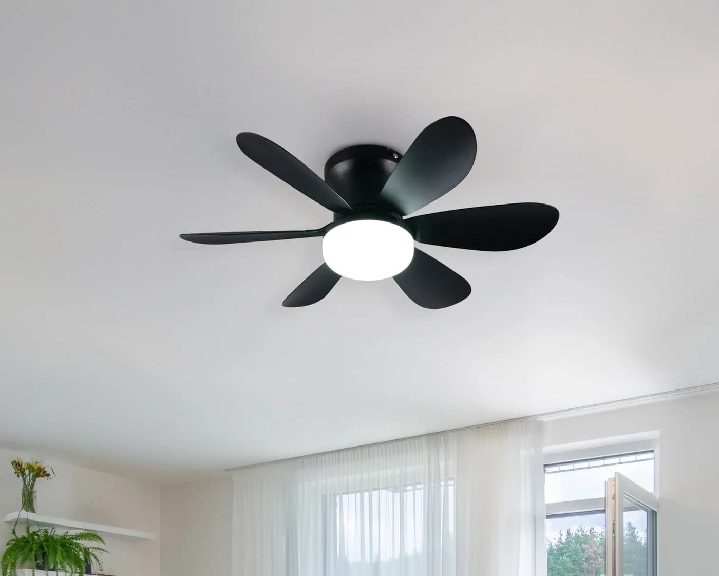 Reality Leuchten LED Deckenleuchte LUND mit Ventilator Schwarz Matt