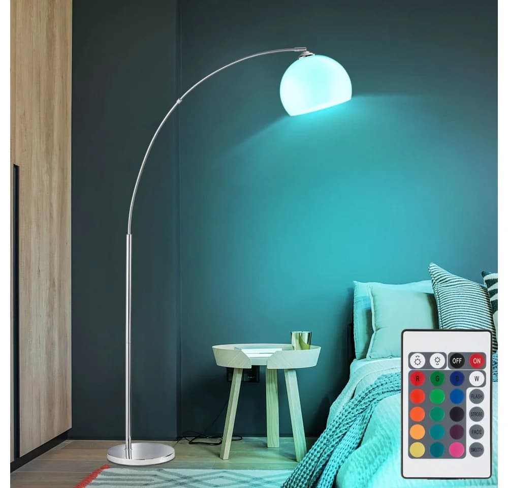 Reality Leuchten LED Stehlampe Bogen Silber Weiß Dimmbar Fernbedienung - Bild 3