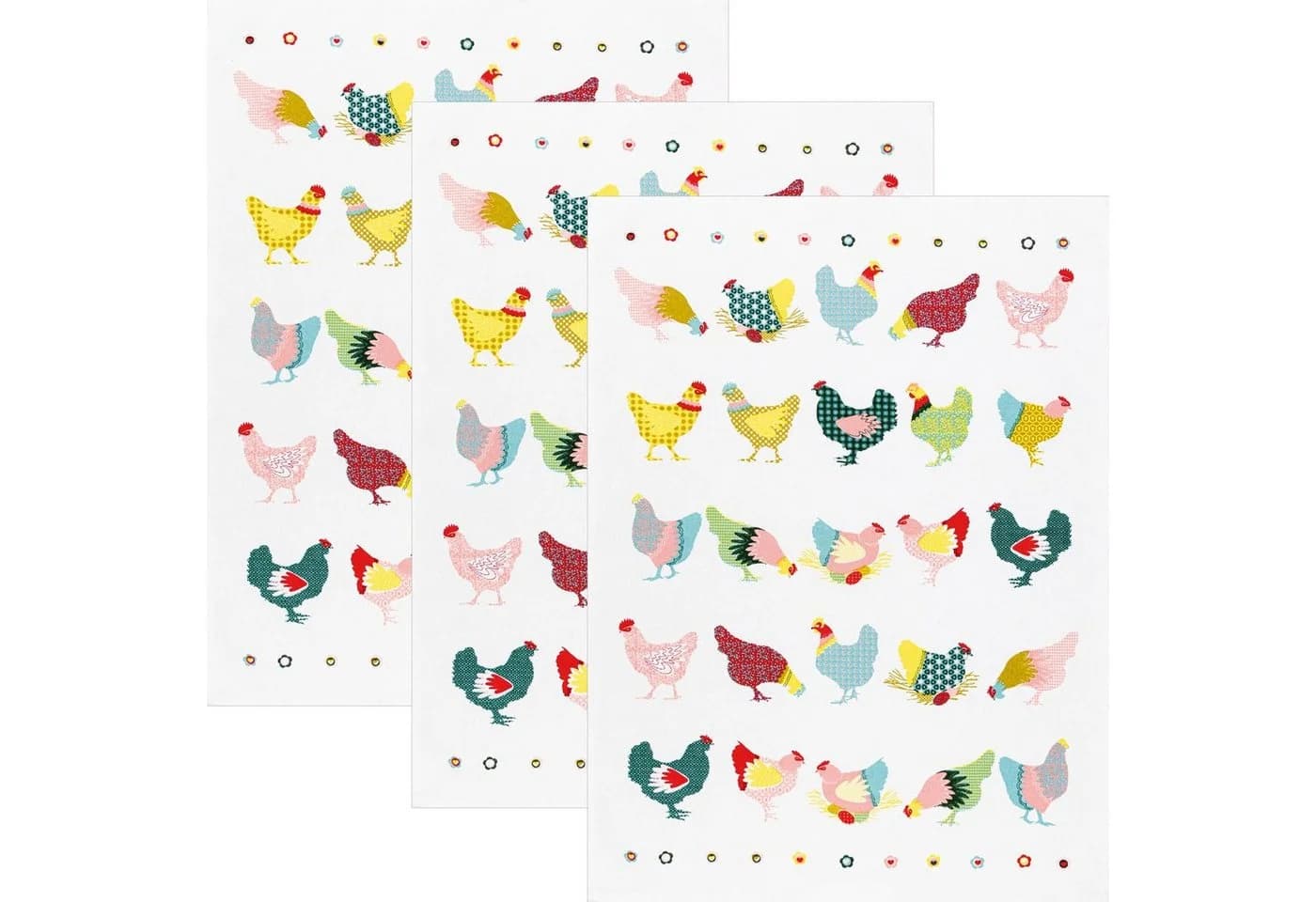 Kracht Geschirrtuch 3er-Pack Halbleinen Bunt Hühner Motiv