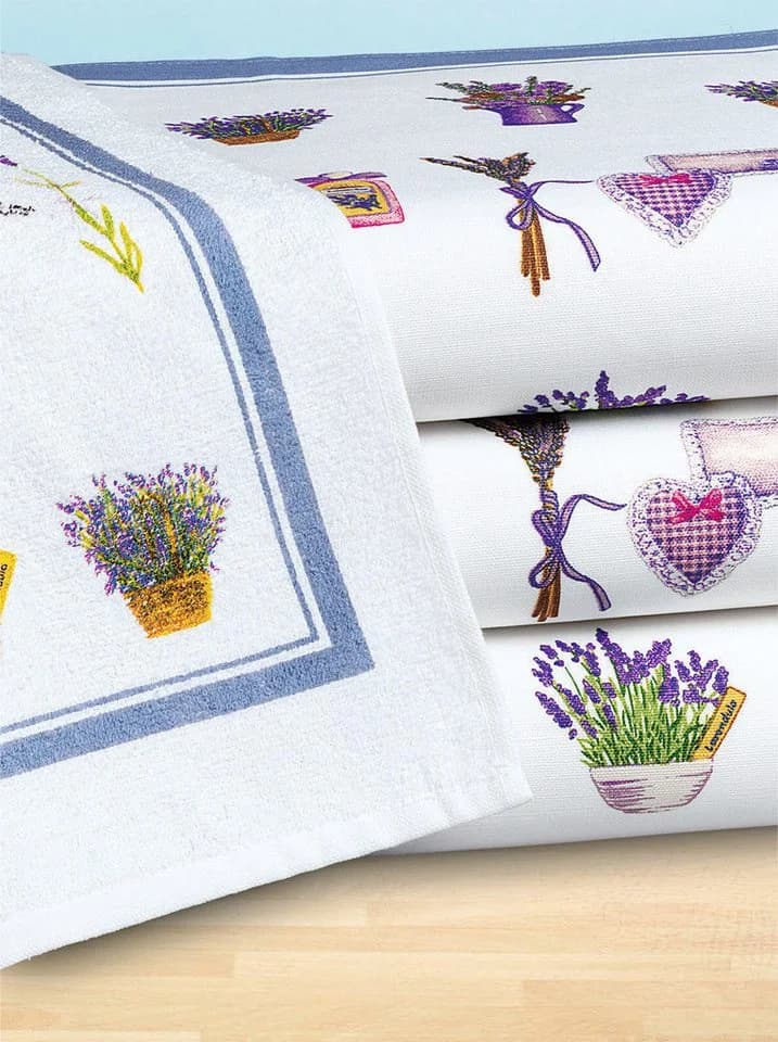 Witt Geschirrtuch Frottiertücher 2-tlg. Weiß Lavendel-Motiv