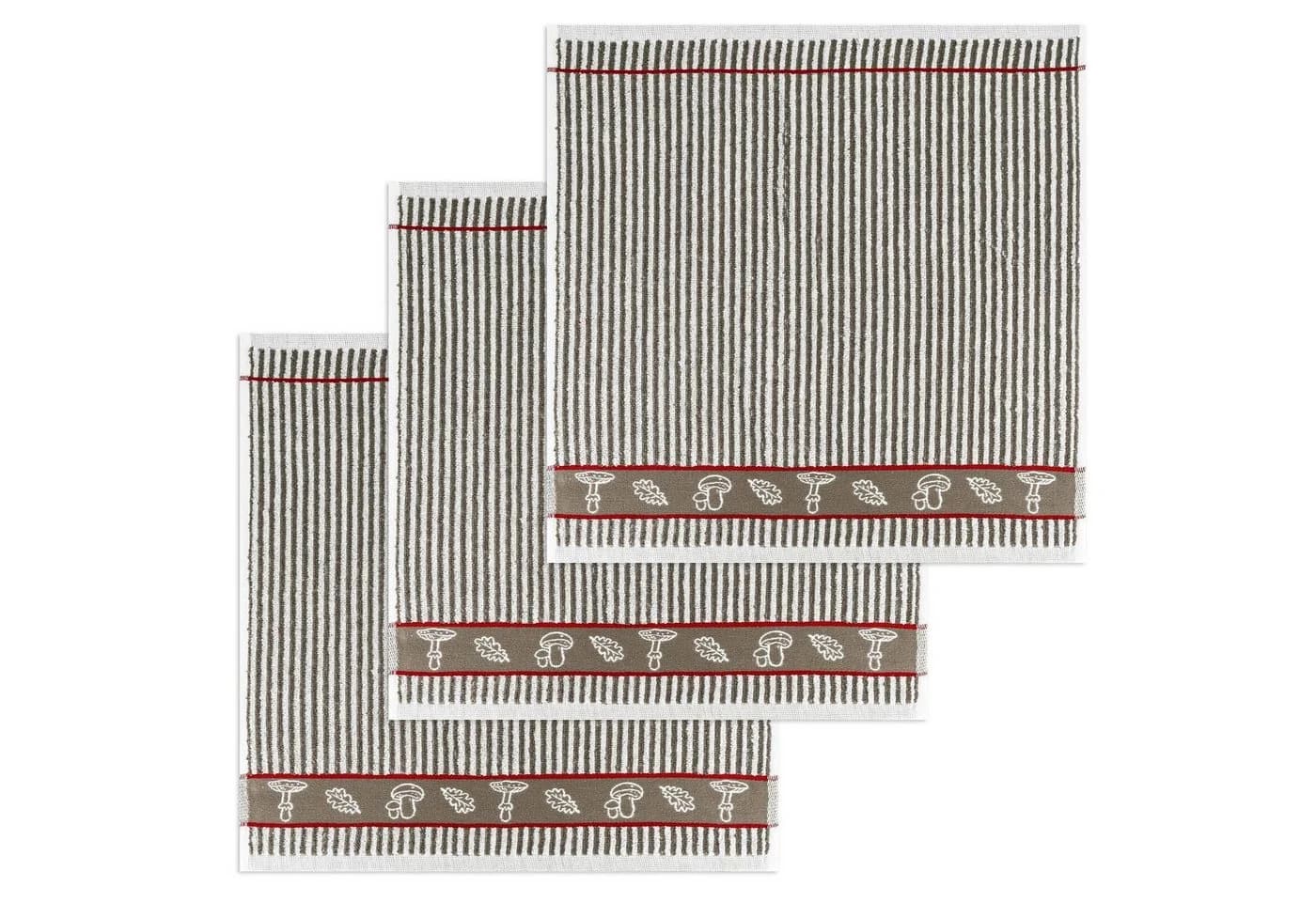 Kracht Geschirrtuch Waldpilze 3er Pack Frottee Baumwolle Braun - Bild 2