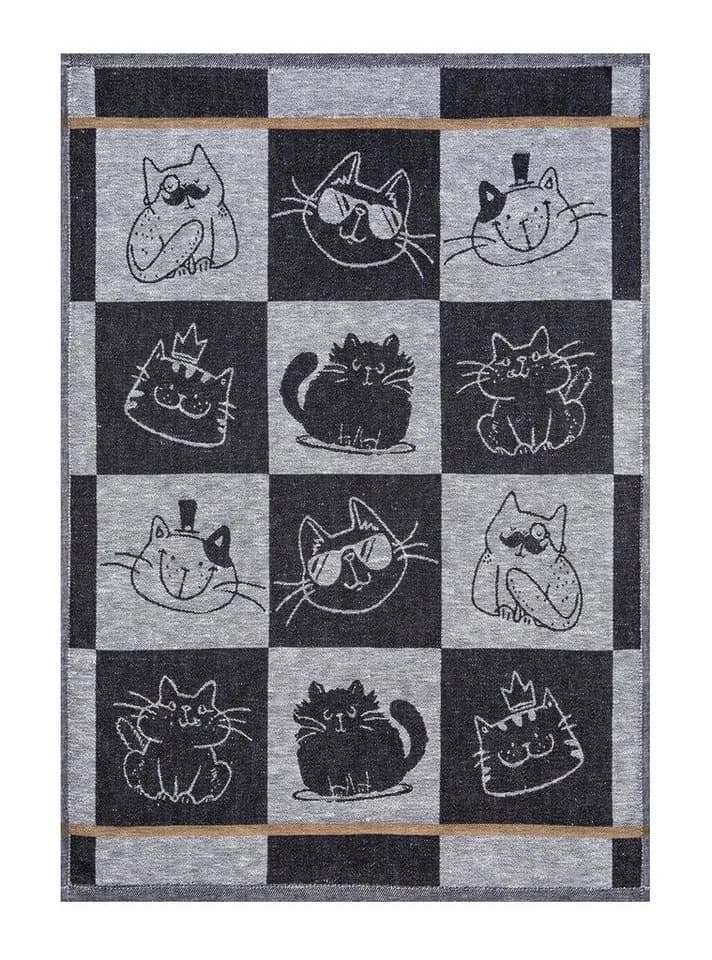 Kracht Geschirrtuch Halbleinen Schwarz Katzen 50x70 cm